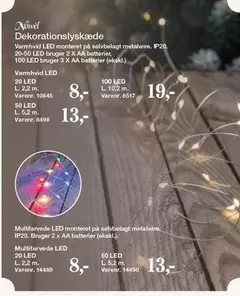 Varmhvid LED monteret på sølvbelagt metalwire, IP20