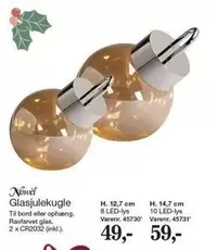 Glasjulekugle H. 12,7 cm 8 LED-lys Varenr. 45730 / H. 14,7 cm 10 LED-lys Varenr. 45731