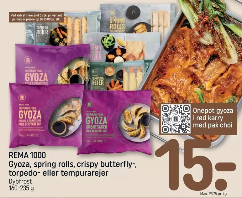 Gyoza, spring rolls, crispy butterfly-, torpedo- eller tempurarejer