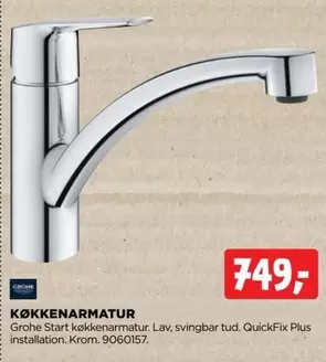 Grohe - Køkkenarmatur  Start køkkenarmatur. Lav, svingbar tud. QuickFix Plus installation. Krom. 9060157.