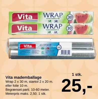 Vita - mademballage Wrap 2 x 30 m, staniol 2 x 20 m. eller folie 10 m.