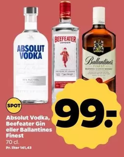Absolut Vodka, Beefeater Gin eller Ballantines Finest