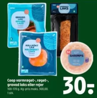 Coop varmrøget-, røget-, gravad laks eller rejer
