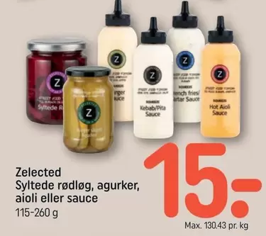 Syltede rødløg, agurker, aioli eller sauce