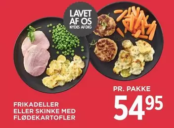Frikadeller eller skinke med flødekartofler