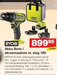 Ryobi - Akku Bore-/skruemaskine m. slag 18V RPD18-2C42S