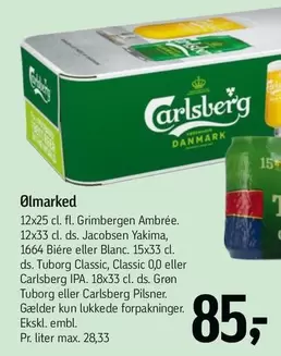 Carlsberg - Grimbergen Ambrée, Jacobsen Yakima, Bière eller Blanc, Tuborg Classic, Classic 0,0 eller Pilsner