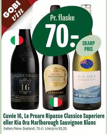 Cuvée 16, Le Preare Ripasso Classico Superiore eller Kia Ora Marlborough Sauvignon Blanc