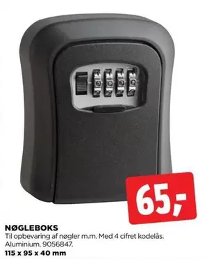 NØGLEBOKS Til opbevaring af nøgler m.m. Med 4 cifret kodellås. Aluminium. 9056847.
