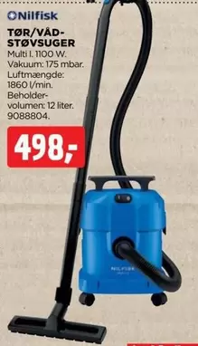 TØR/VÅD STØVSUGER Multi L 1100 W. Vakuum: 175 mbar. Luftmaengde: 1860 l/min. Beholder- volumen: 12 liter. 9088804.