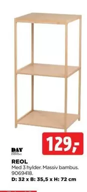 REOL Med 3 hylder. Massiv bambus. 9069418.