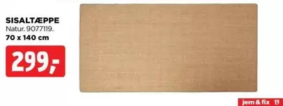 Natur - SISALTÆPPE . 9077119. 70 x 140 cm