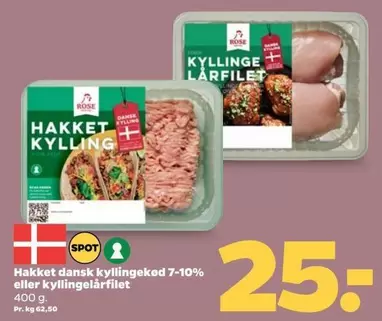 Rose - Hakket dansk kyllingekød 7-10% eller kyllingelårfilet