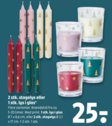 Print - 2 stk. stagelys eller 1 stk. lys i glas