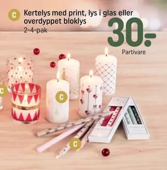 Print - Kertelys med print, lys i glas eller overdyppet bloklys
