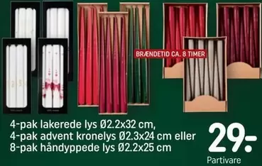 lakerede lys, advent kronelys eller håndypede lys