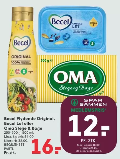 Omega - Becel Flydende Original, Becel Let eller Oma Stege og Bage