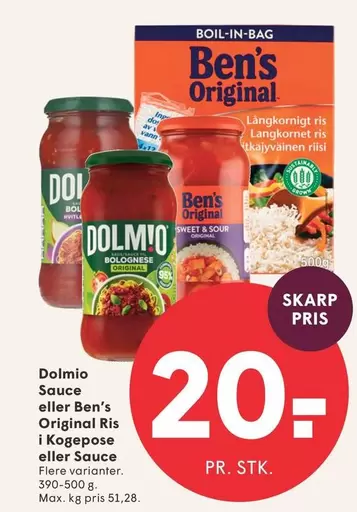 Dolmio Sauce eller Ben's Original Ris i Kogepose