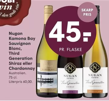 Den - Nugan Kamona Bay Sauvignon Blanc, Third Generation Shiraz eller Chardonnay