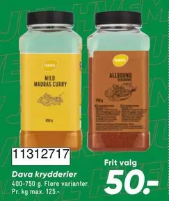 Dava krydderier 400-750 g. Flere varianter.