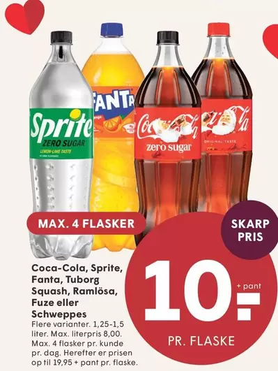 Coca Cola - Coca-Cola, Sprite, Fanta, Tuborg Squash, Ramlosa, Fuzetea eller Schweppes