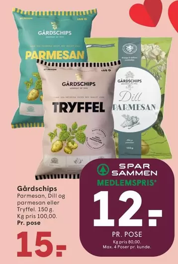 Gårdschips Parmesan, Dill og parmesan eller Tryffel