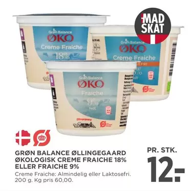 ØLLINGEGAARD ØKOLOGISK CREME FRAICHE 18% ELLER FRAICHE 9%
