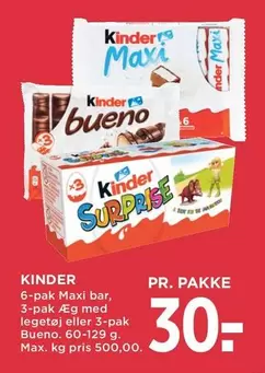 Kinder - Maxi bar, 6-pak Æg med legetøj eller 3-pak Bueno