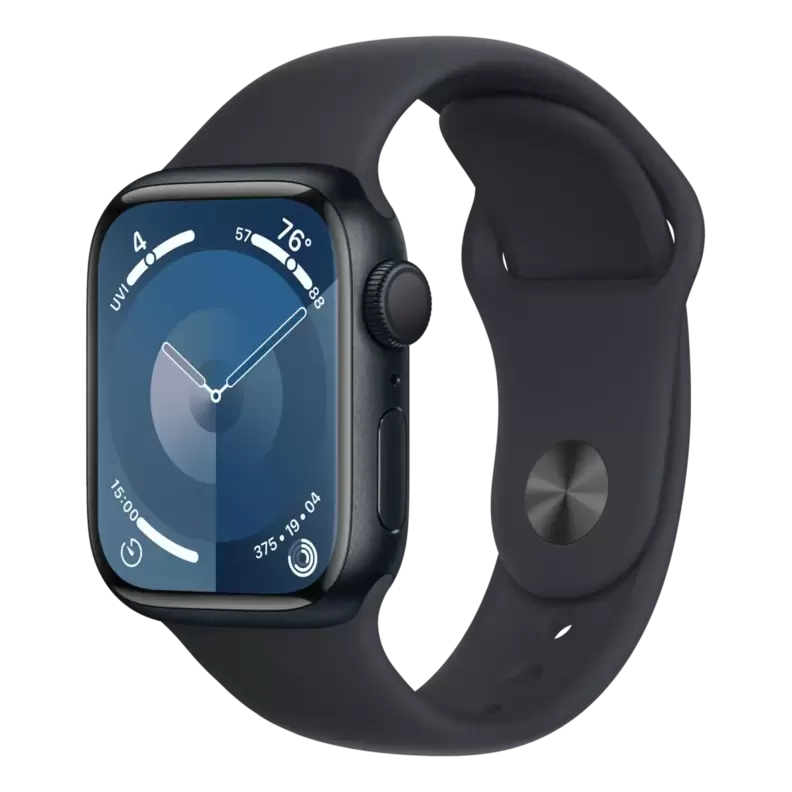 Apple Watch Series 9 GPS 41 mm, Midnat aluminium urkasse med, Midnat sportsrem - S/M