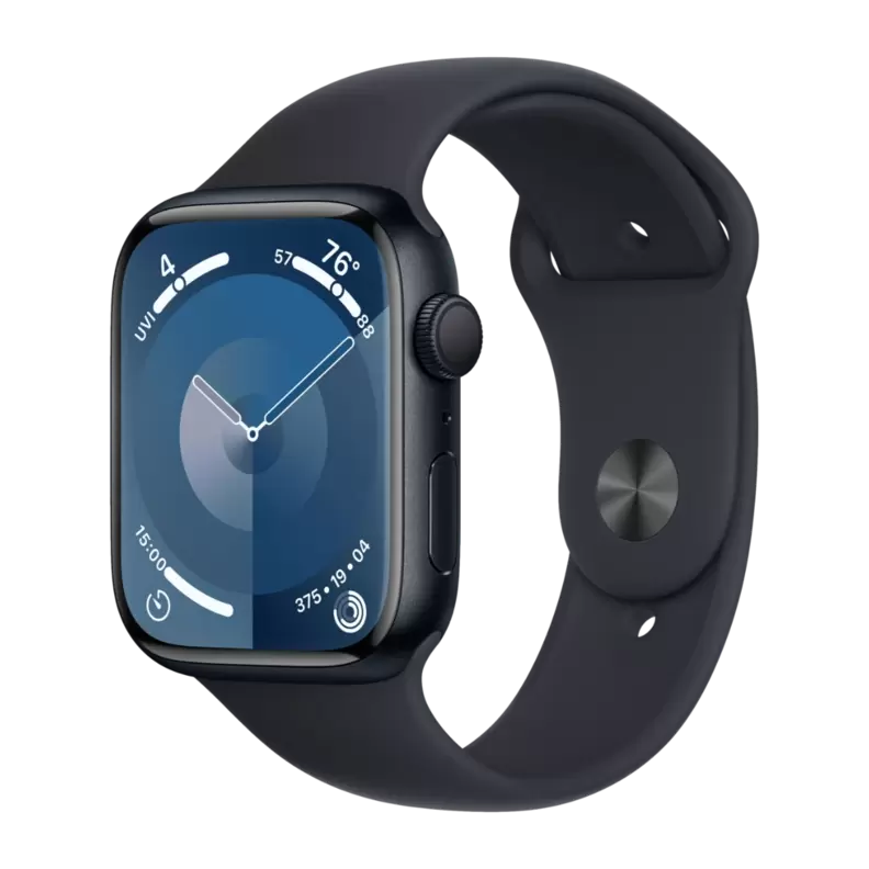Apple Watch Series 9 GPS 45 mm, Midnat aluminium urkasse med, Midnat sportsrem - M/L