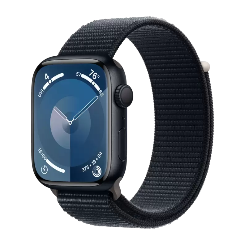 Apple Watch Series 9 GPS 45 mm, Midnat aluminium urkasse med, Midnat Sport loop