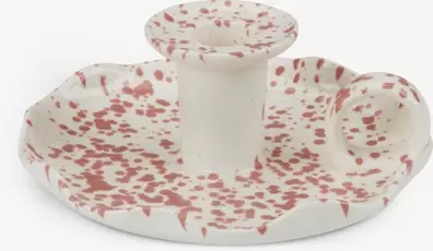 Lysestage REIDAR Ø14xH6cm hvid/rosa