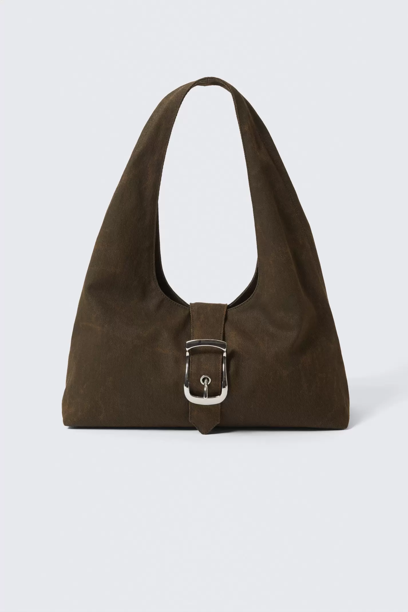 STRUCTURED BUCKLE CANVAS SHOULDER BAG