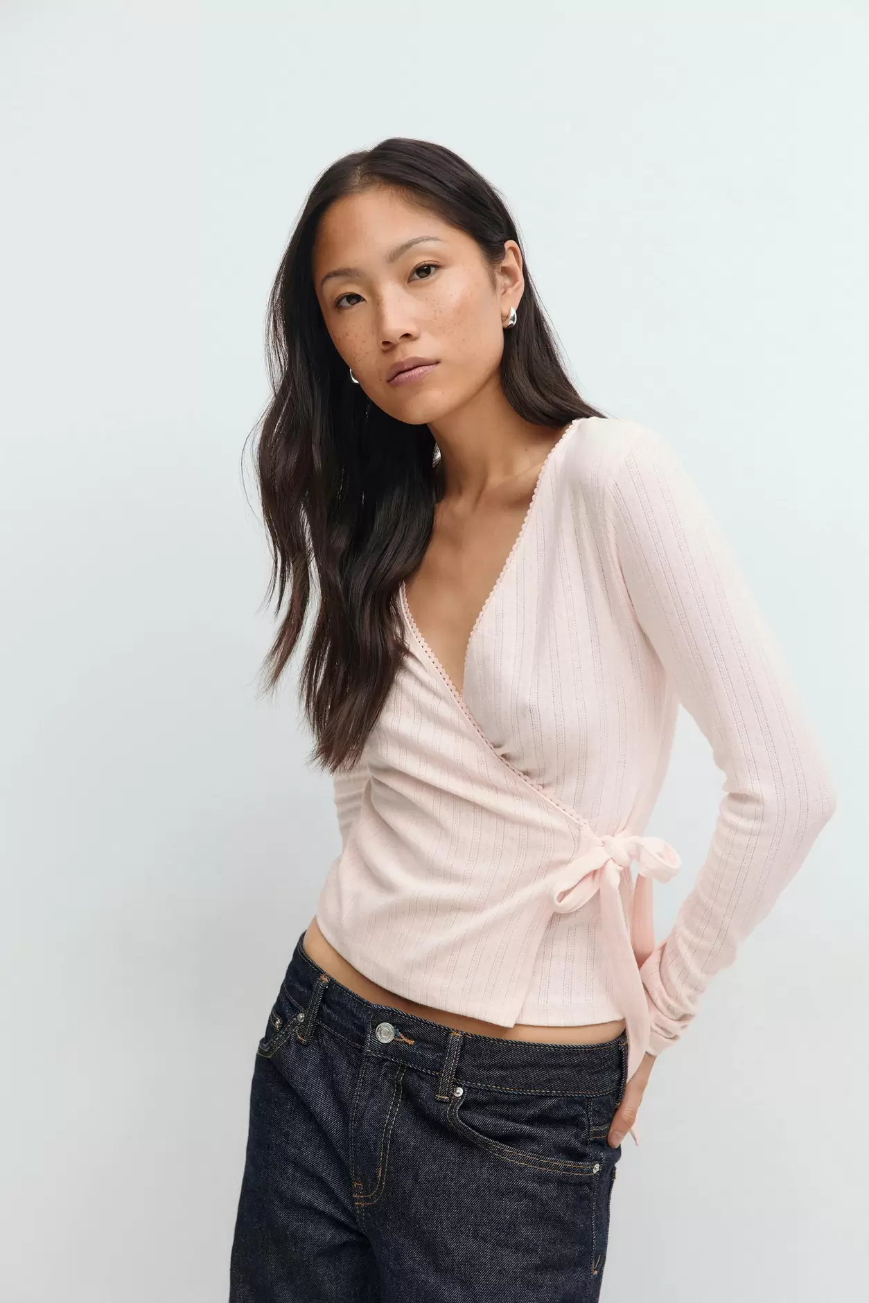 Pointelle wrap top