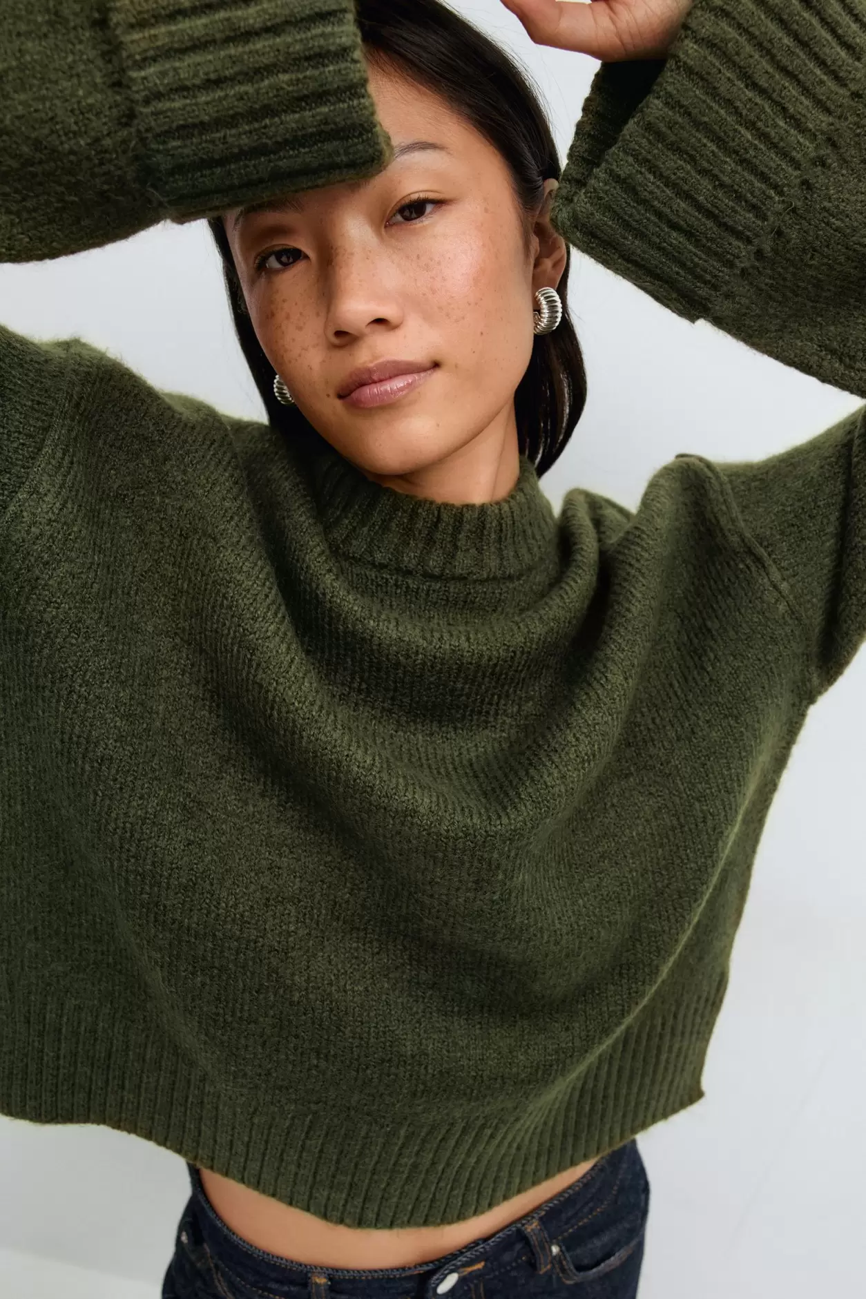Folded sleeve knitted sweater
