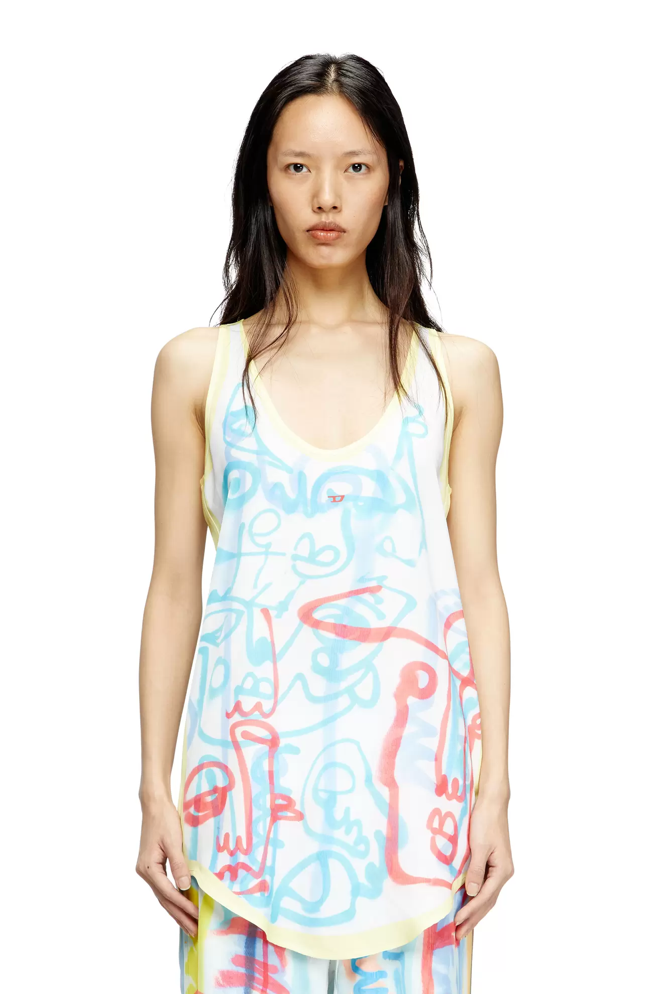Satin tank top with graffiti print