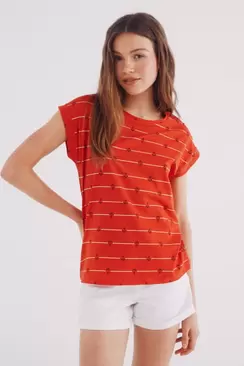 Printed shoulder buttons T-shirt
