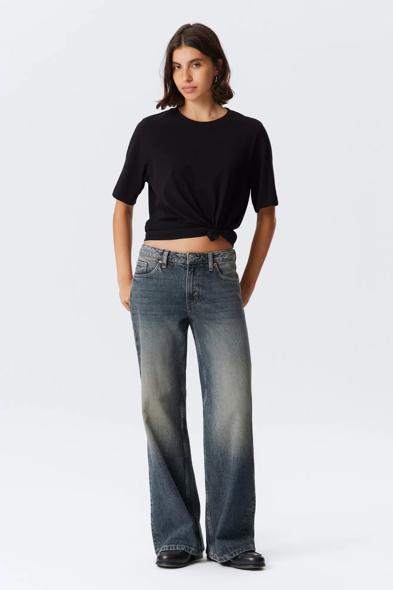 IMOO LOW RISE LOOSE WIDE LEG JEANS
