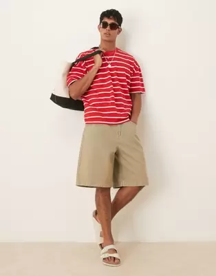 ASOS DESIGN - Jorts med orange skær i denim