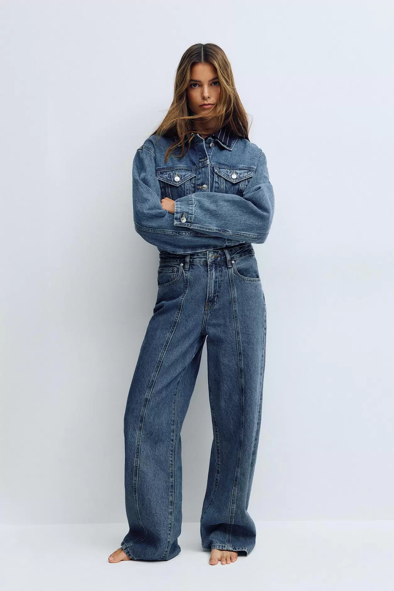 Wide front seam jeans