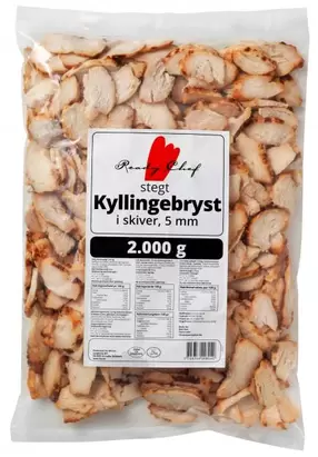 Stegt kyllingebryst i skiver