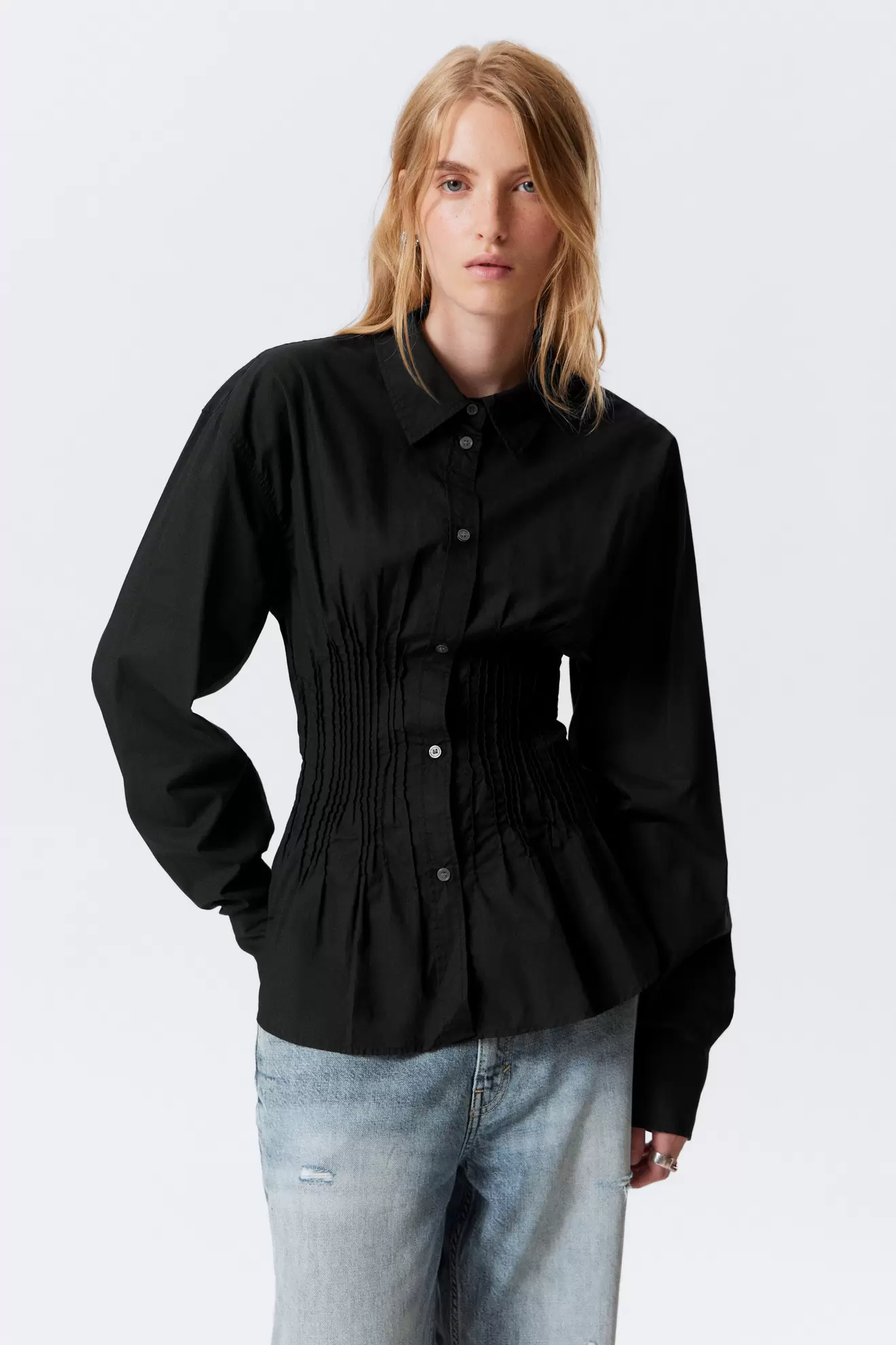 GATHERED WAIST COTTON POPLIN SHIRT
