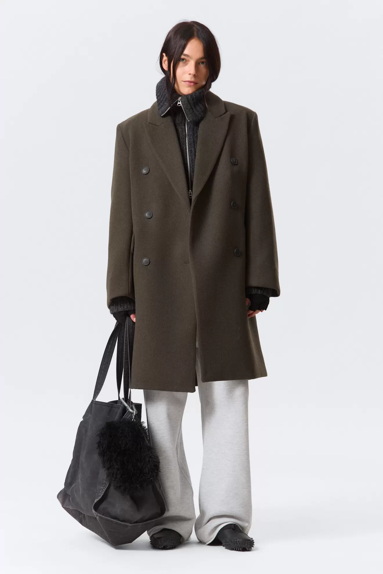 OVERSIZED KNEE-LENGTH WOOL-BLEND COAT