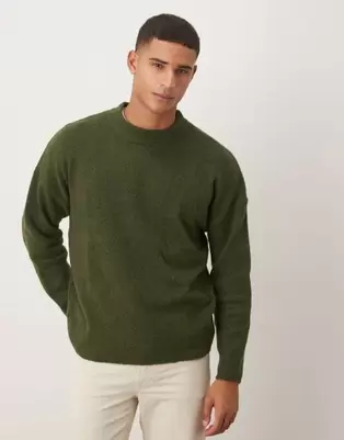 ASOS DESIGN - Khakifarvet børstet oversized striktrøje med rund hals