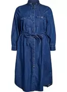 Midi denimkjole med bindebælte