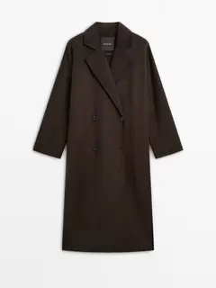 Long double-breasted wool blend coat