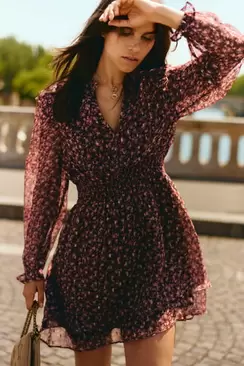 Short print short dress with double-layer skirt