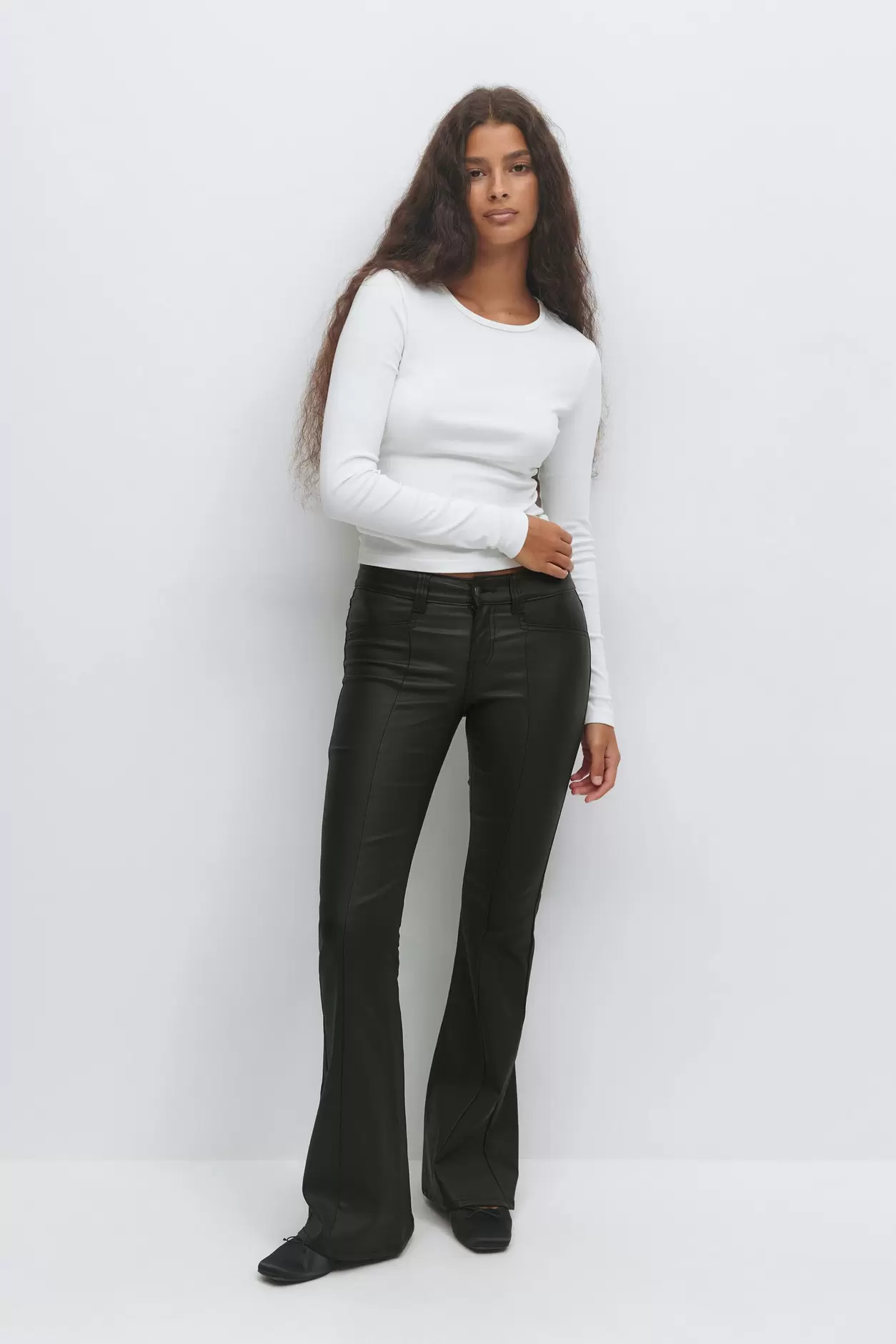 Coated pu flare jeans