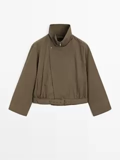 Cotton blend jacket with belt detail