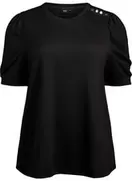 Bluse med knapdetalje og korte pufærmer